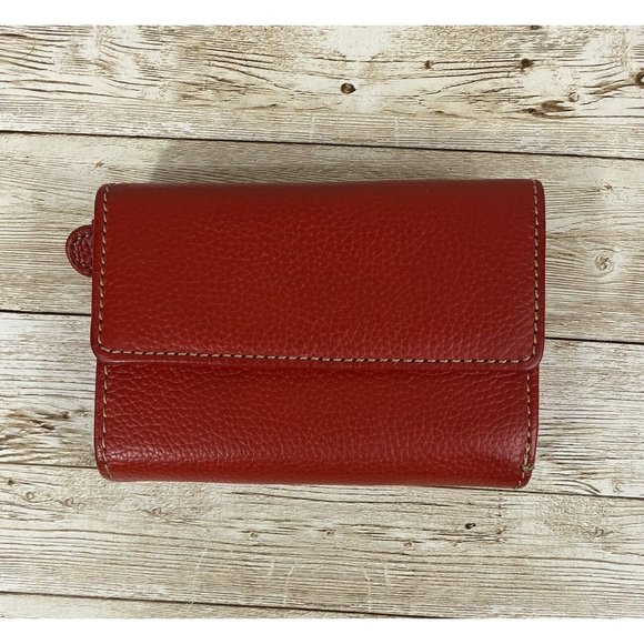 Vintage Genuine Leather Card Wallet ID Bi-Fold Lipstick Red Pebble Snap Closure - Picture 11 of 11